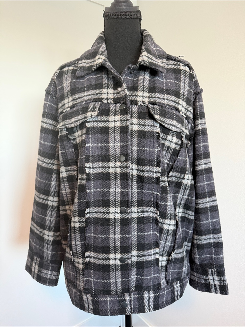Treasure & Bond Black and Gray Plaid Button-Up Jacket